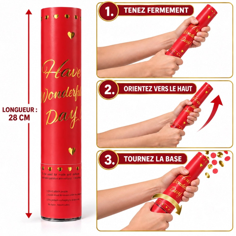 Canon à confettis Rouge et Doré