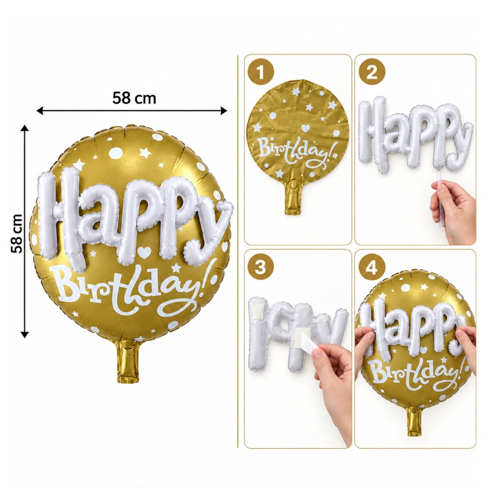 Ballon Happy Birthday 3D Doré