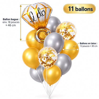 Pack de 11 Ballons Bague I Do Doré et Argenté