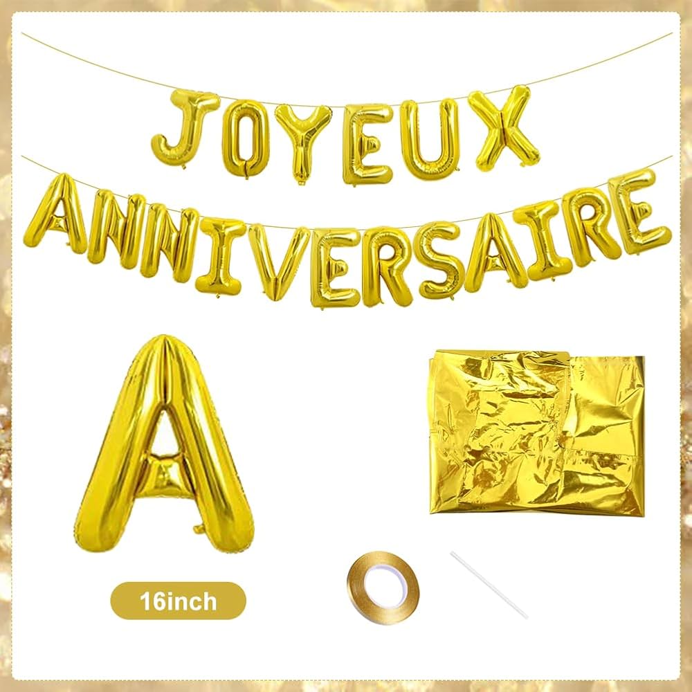 Guirlande Ballons Joyeux Anniversaire Dorée