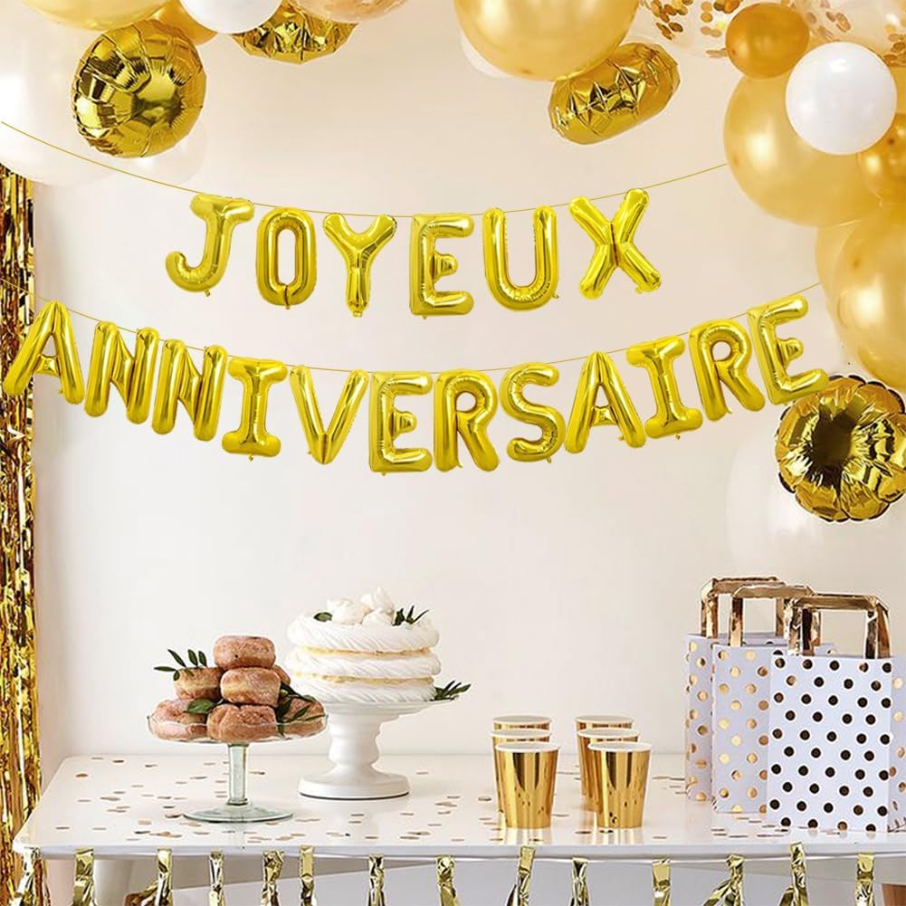 Guirlande Ballons Joyeux Anniversaire Dorée