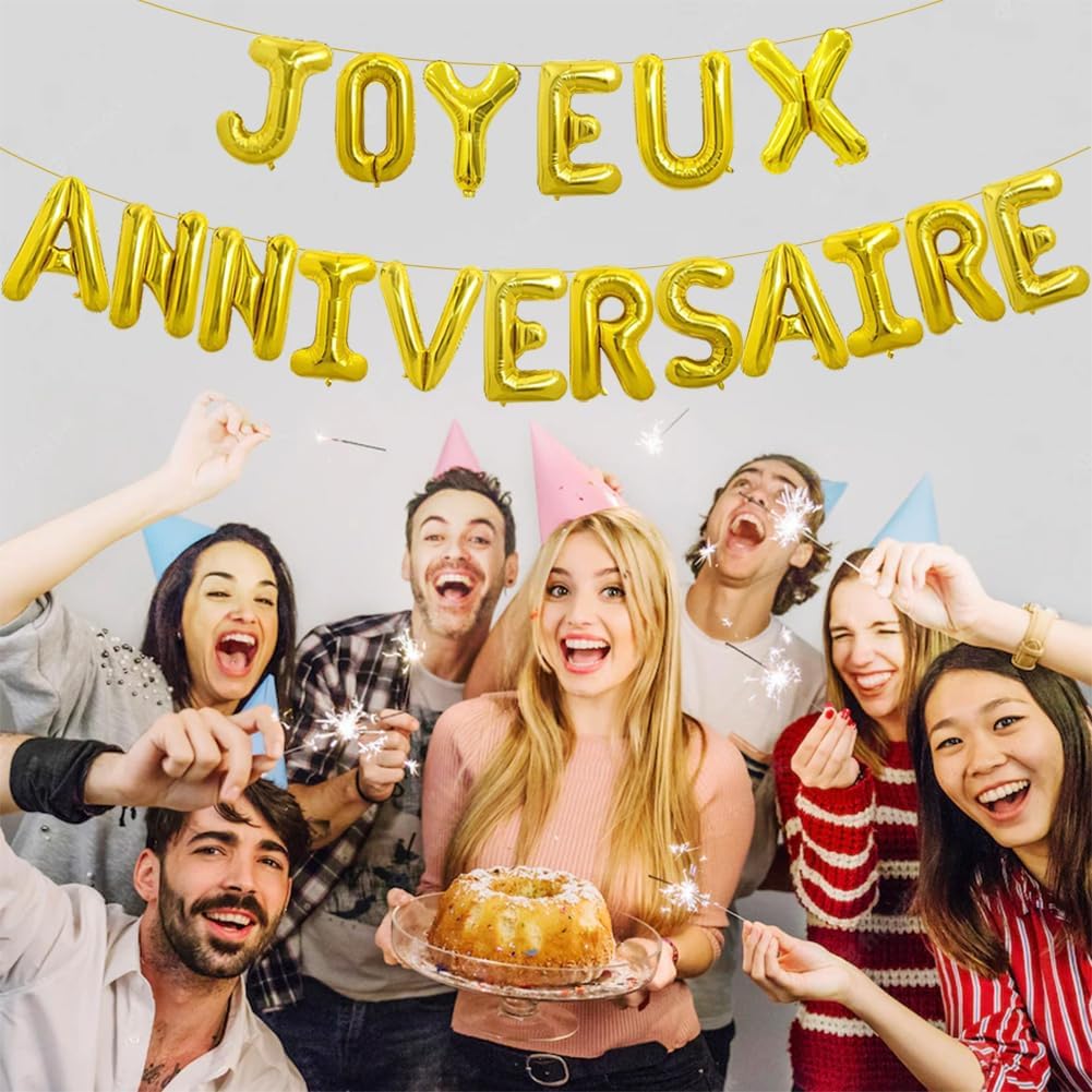Guirlande Ballons Joyeux Anniversaire Dorée