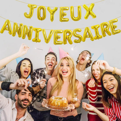 Guirlande Ballons Joyeux Anniversaire Dorée