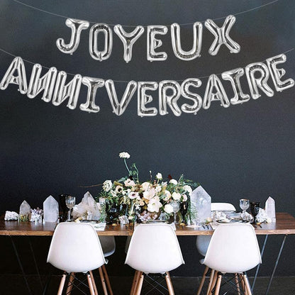Guirlande Ballons Joyeux Anniversaire Argentée