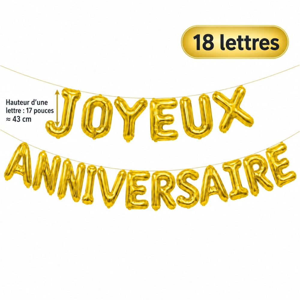 Guirlande Ballons Joyeux Anniversaire Dorée