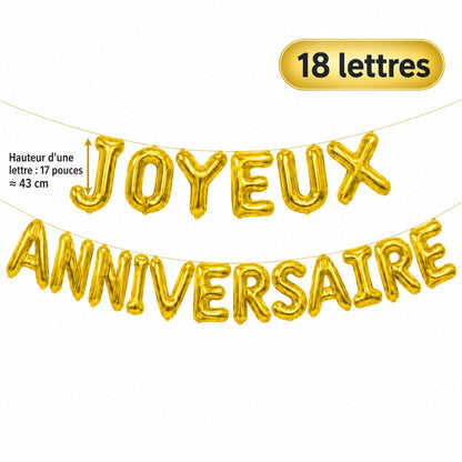 Guirlande Ballons Joyeux Anniversaire Dorée