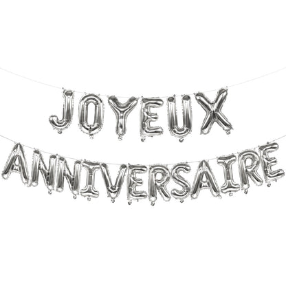 Guirlande Ballons Joyeux Anniversaire Argentée