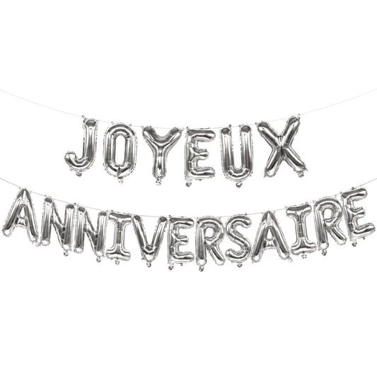 Guirlande Ballons Joyeux Anniversaire Argentée