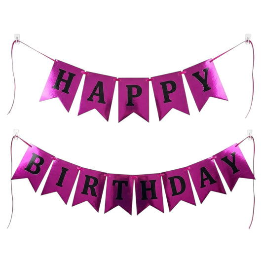 Bannière Happy Birthday Fuchsia Métallisé