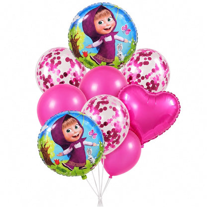 Pack de 9 Ballons Masha et l’Ours – Rose