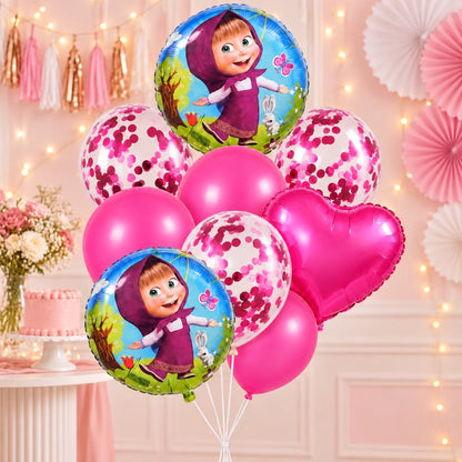 Pack de 9 Ballons Masha et l’Ours – Rose
