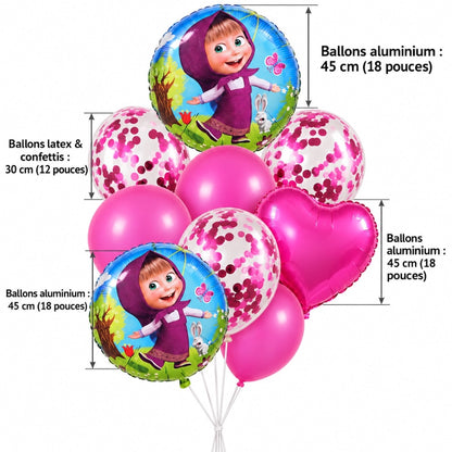Pack de 9 Ballons Masha et l’Ours – Rose