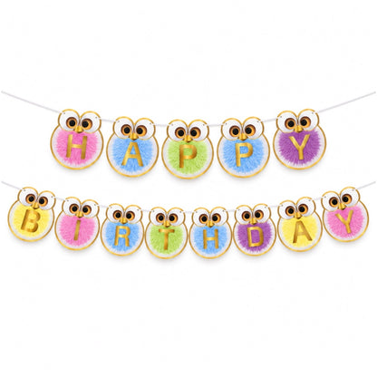 Guirlande Happy Birthday Hiboux Multicolores