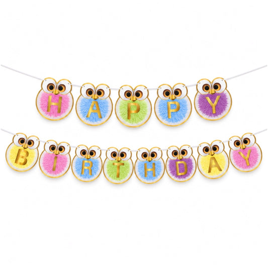 Guirlande Happy Birthday Hiboux Multicolores