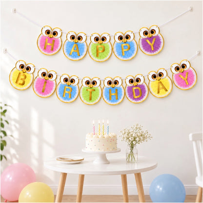 Guirlande Happy Birthday Hiboux Multicolores