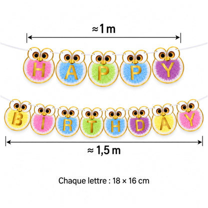 Guirlande Happy Birthday Hiboux Multicolores