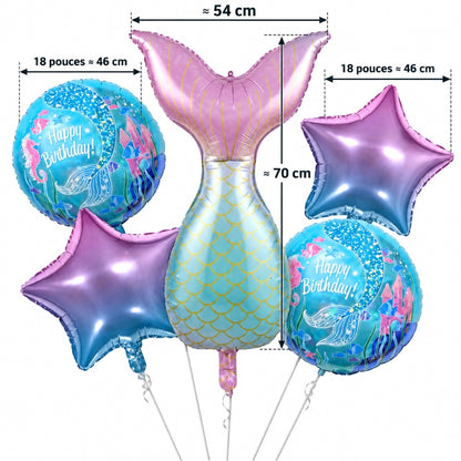 Pack de 5 Ballons Sirène – Bleu et Rose