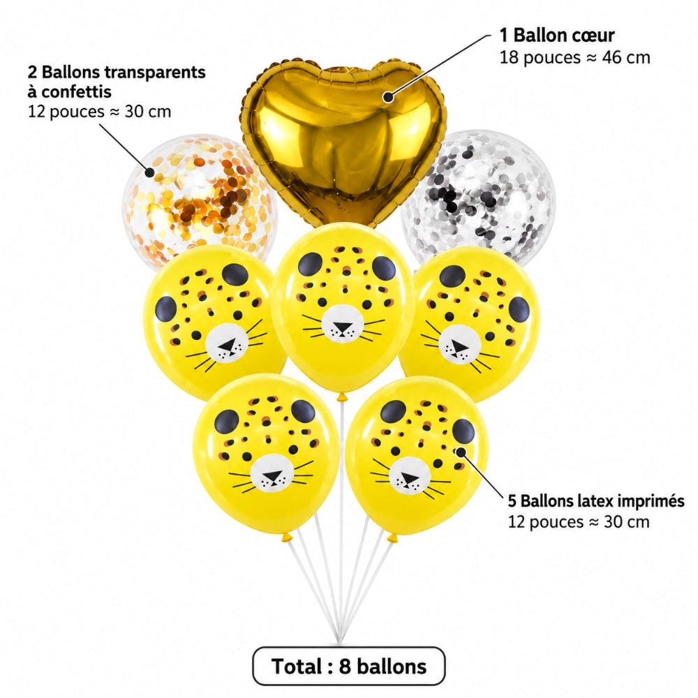 Pack de 8 Ballons Léopard - Doré