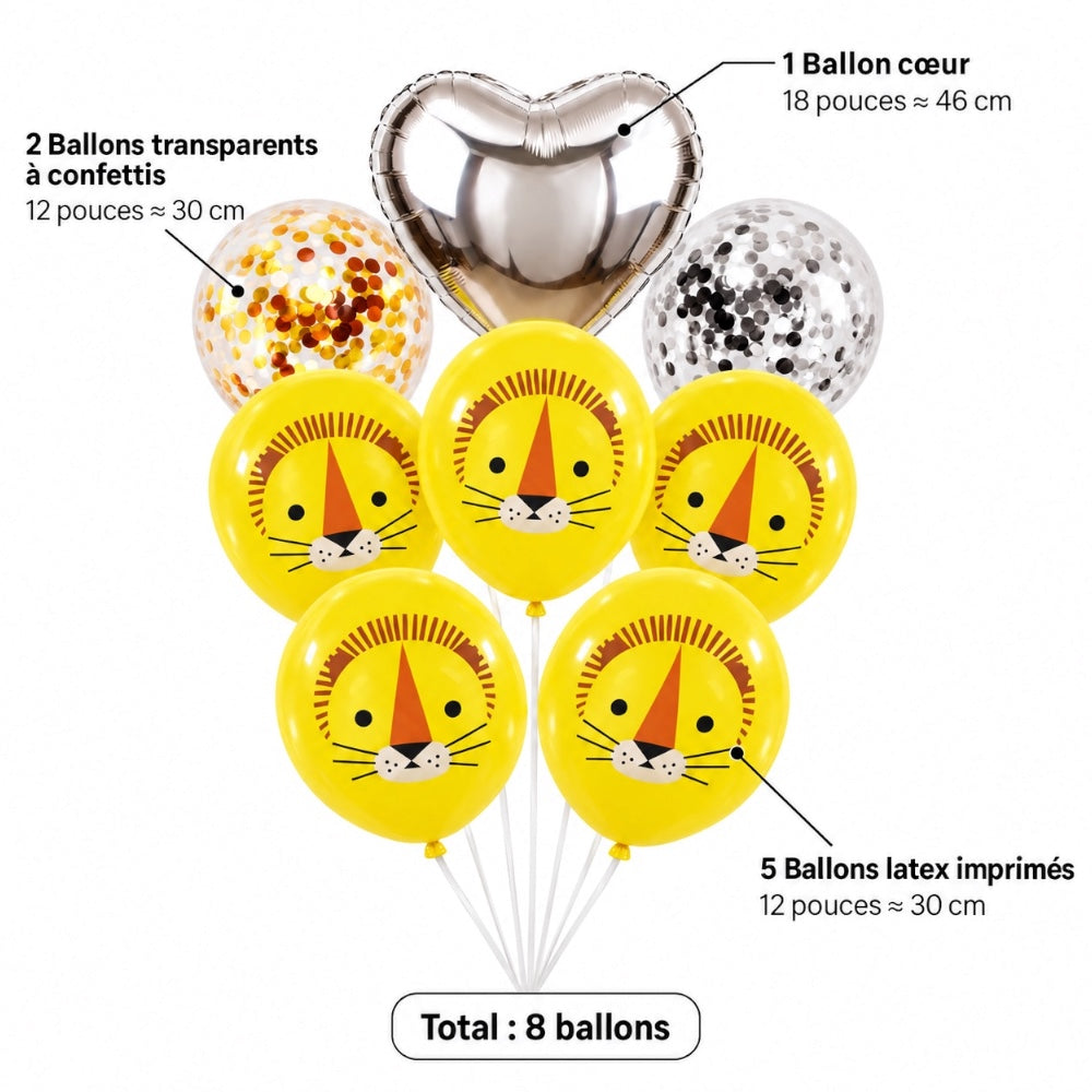 Pack de 8 Ballons Lion - Argenté
