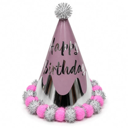 Chapeau Happy Birthday à Pompons Brillants