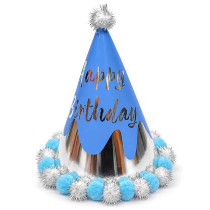 Chapeau Happy Birthday à Pompons Brillants