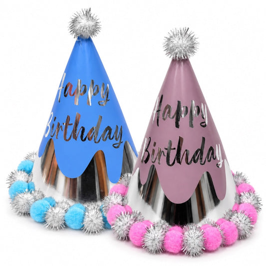 Chapeau Happy Birthday à Pompons Brillants