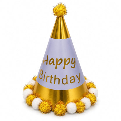 Chapeau Happy Birthday à pompons brillants