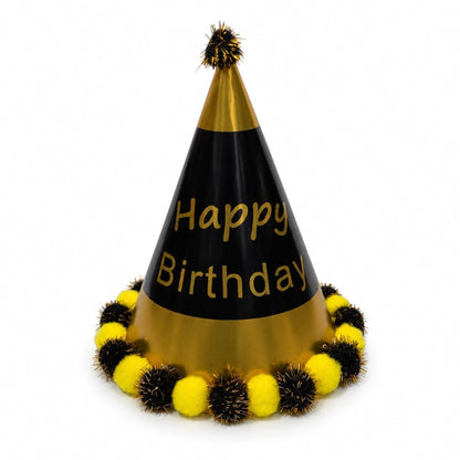 Chapeau Happy Birthday à pompons brillants