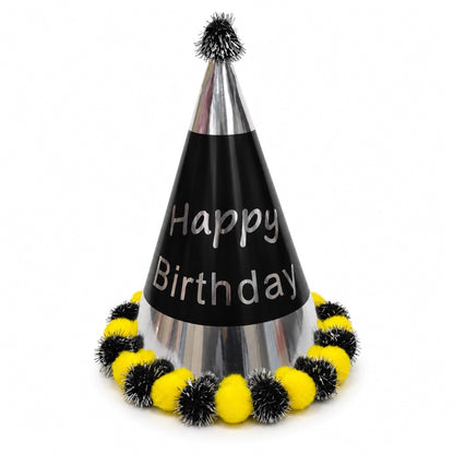 Chapeau Happy Birthday à pompons brillants