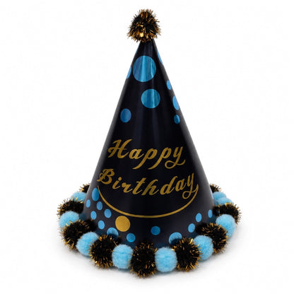 Chapeau Happy Birthday à pois et pompons brillants