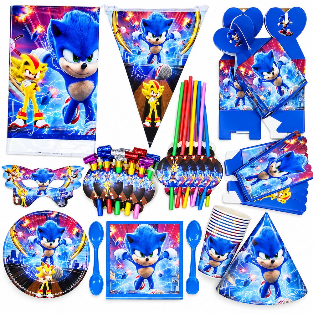 Pack Vaisselle Anniversaire Sonic - 102 Pièces