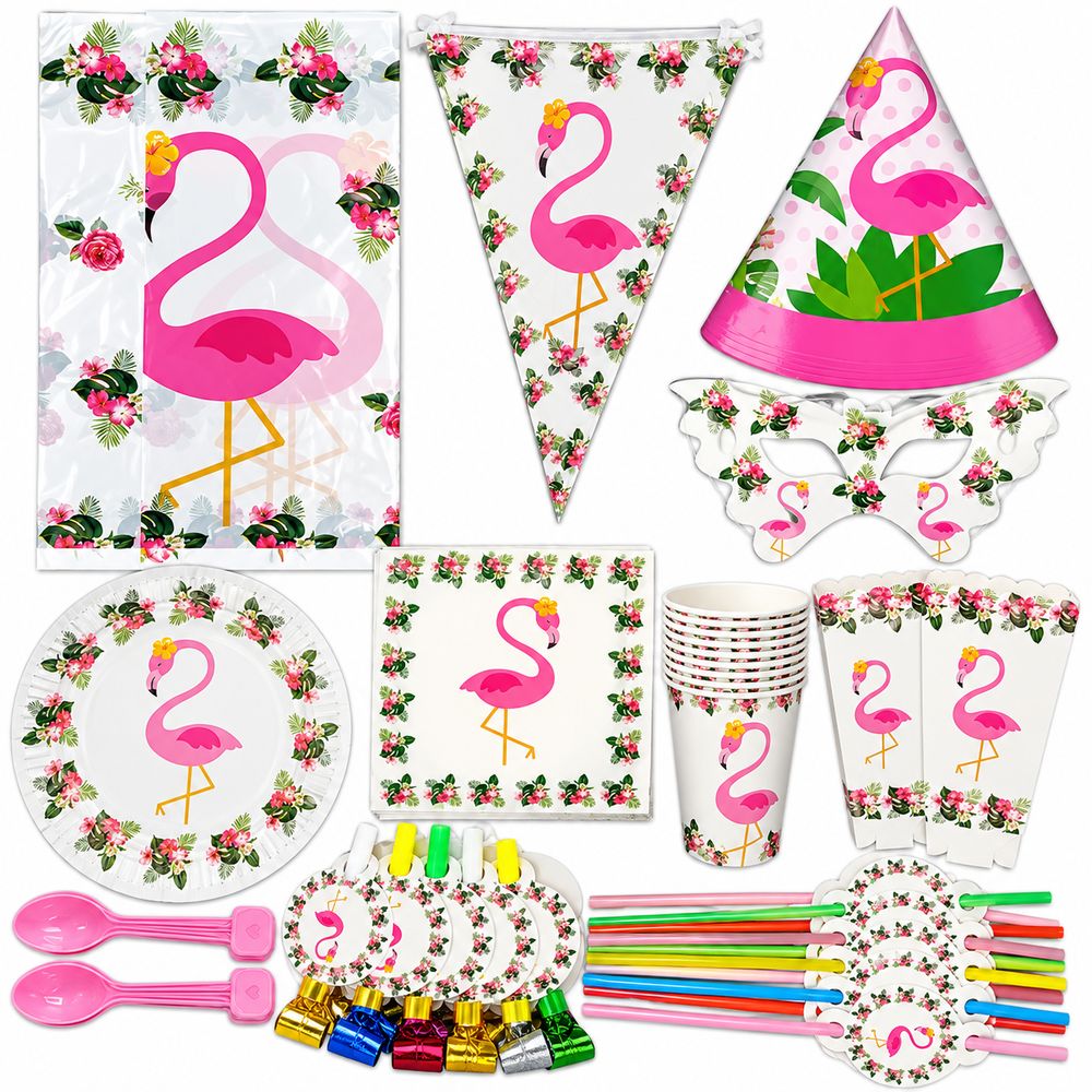 Pack Vaisselle Anniversaire Flamant Rose – 92 Pièces