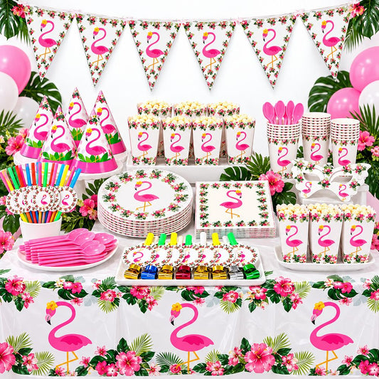 Pack Vaisselle Anniversaire Flamant Rose – 92 Pièces