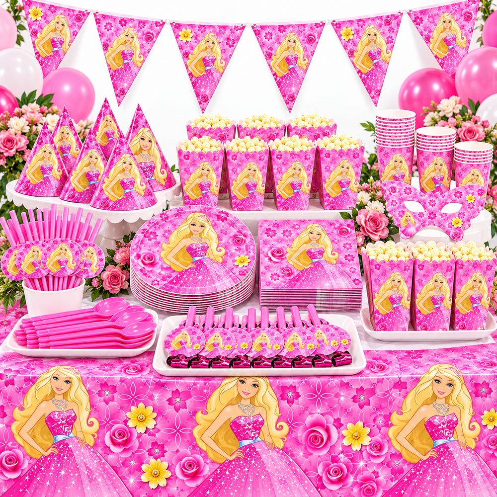 Pack Vaisselle Anniversaire Barbie - 101 Pièces