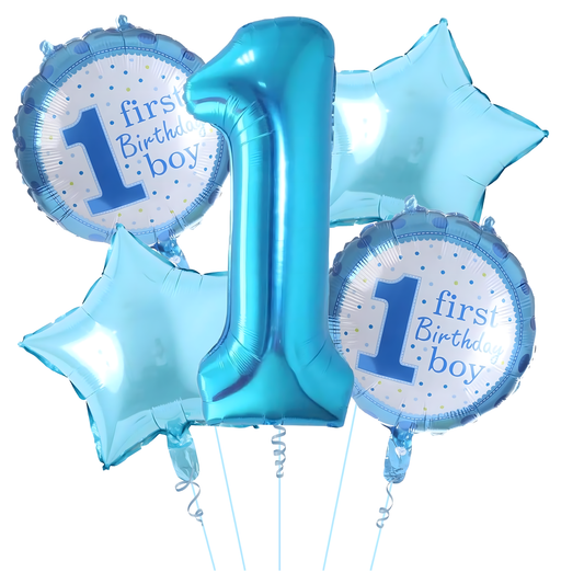 Pack de 5 Ballons 1er Anniversaire Garçon – Bleu