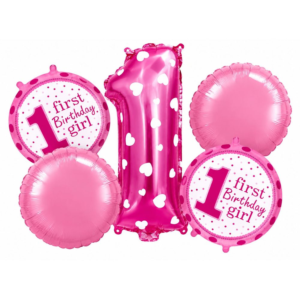 Pack de 5 Ballons 1er Anniversaire Fille – Rose