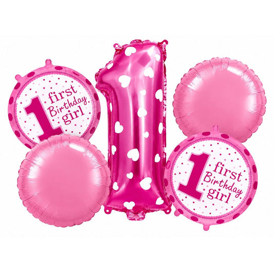 Pack de 5 Ballons 1er Anniversaire Fille – Rose