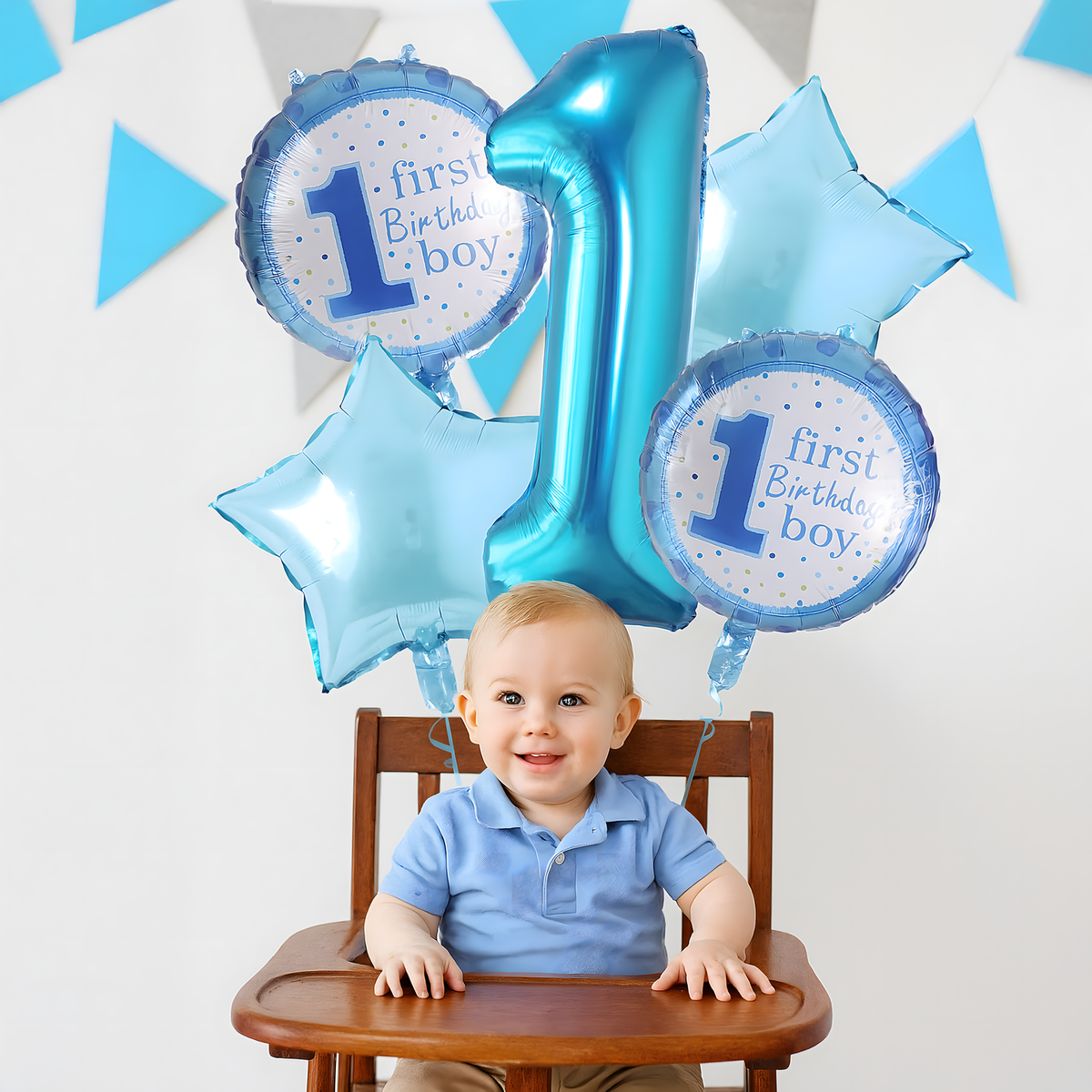 Pack de 5 Ballons 1er Anniversaire Garçon – Bleu