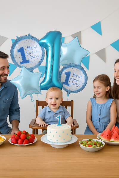 Pack de 5 Ballons 1er Anniversaire Garçon – Bleu