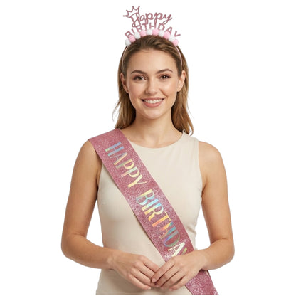 Kit Happy Birthday – Bandeau & Écharpe Rose