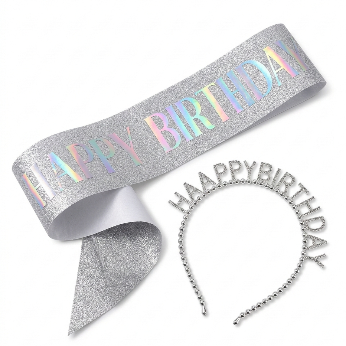 Kit Happy Birthday – Bandeau & Écharpe Argenté