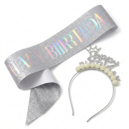 Kit Happy Birthday – Bandeau & Écharpe Argenté
