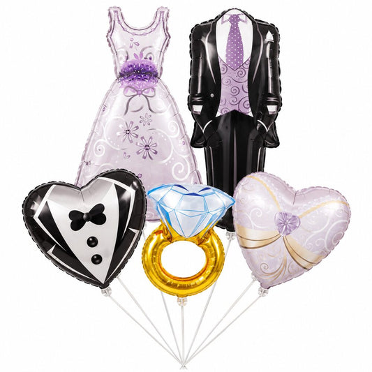 Pack de 5 Ballons Mariage – Mariés et Bague