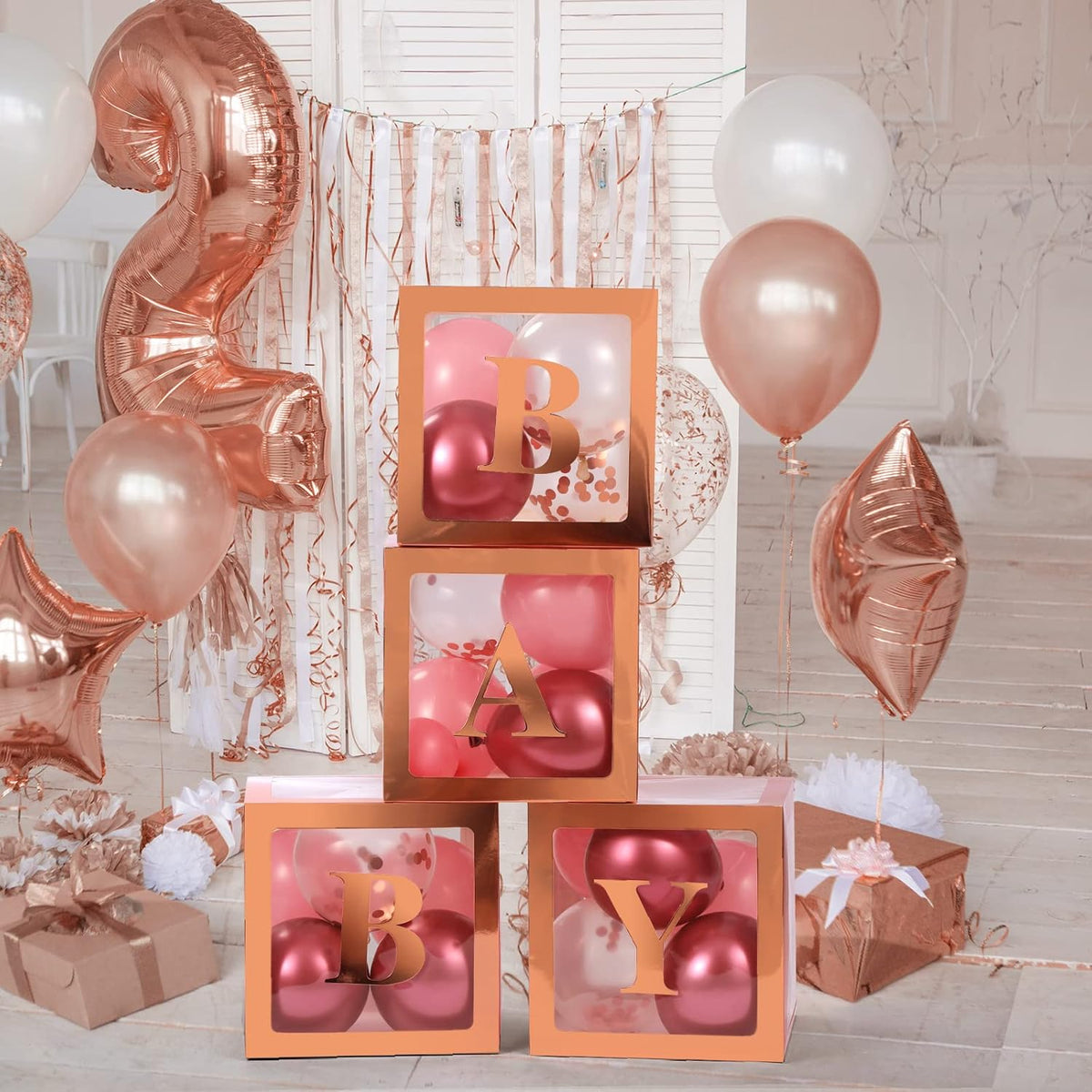Box Ballons Baby Shower - Rose Gold