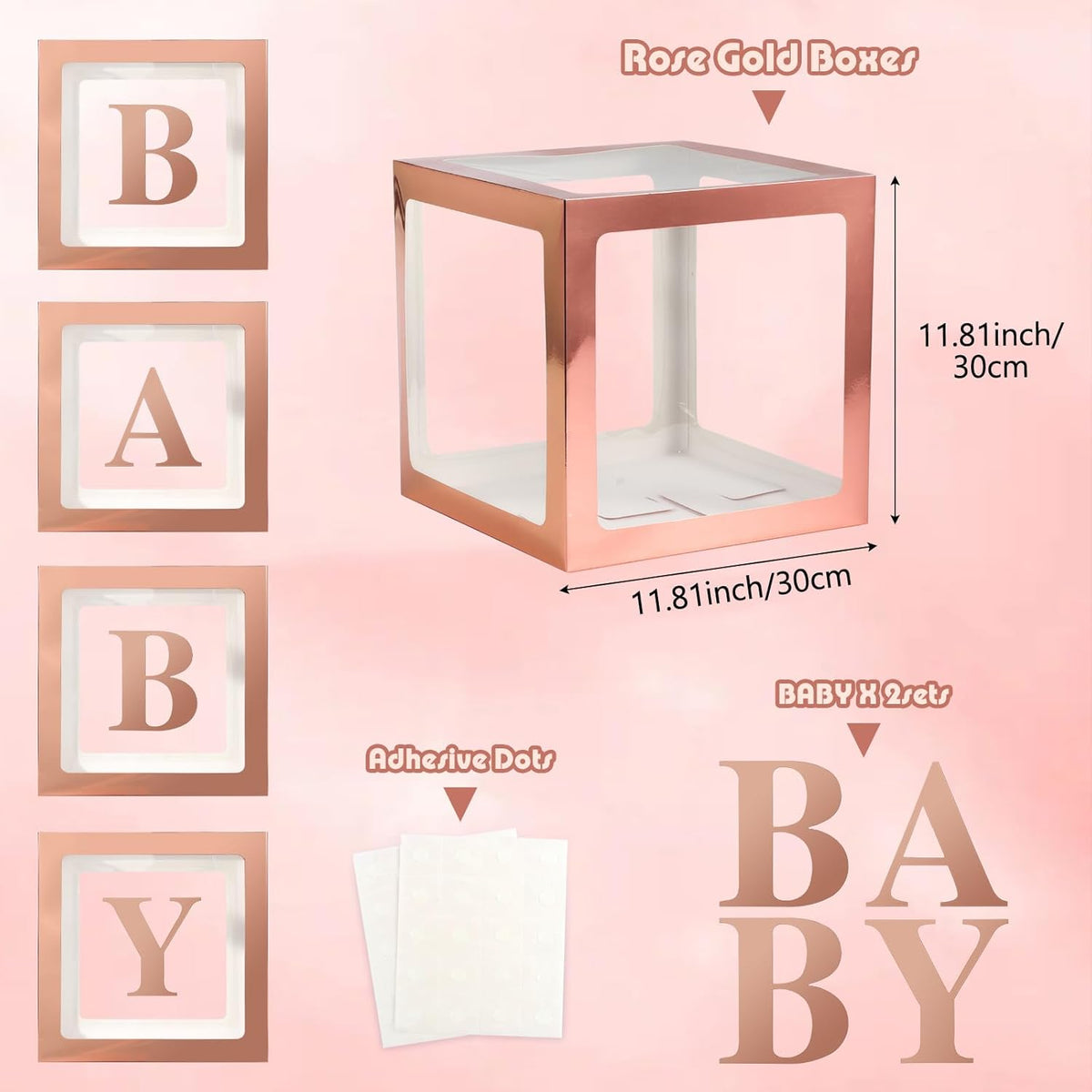 Box Ballons Baby Shower - Rose Gold