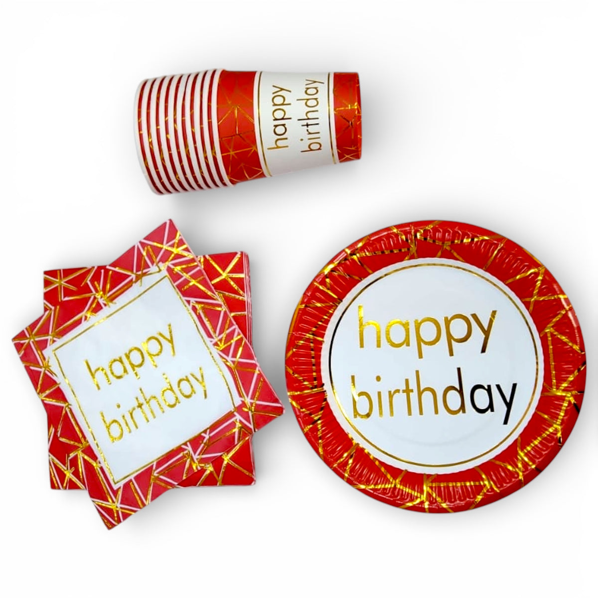 Pack Vaisselle Happy Birthday - Rouge