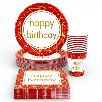 Pack Vaisselle Happy Birthday - Rouge