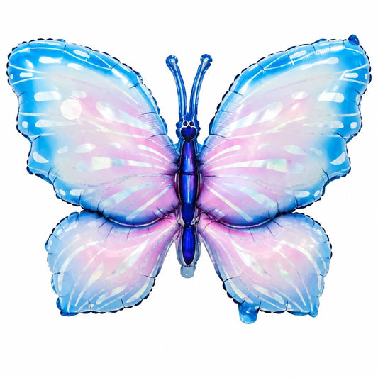 Ballon aluminium papillon bleu pastel
