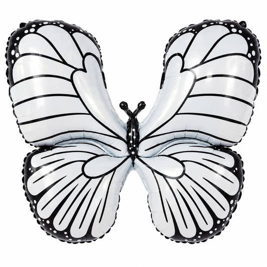 Ballon aluminium papillon blanc et noir