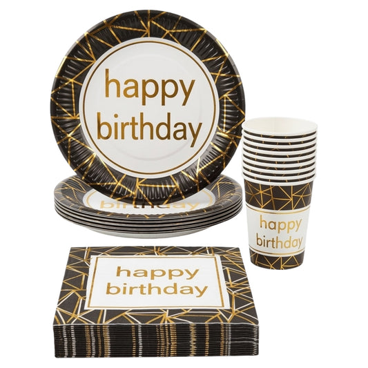 Pack Vaisselle Happy Birthday - Noir